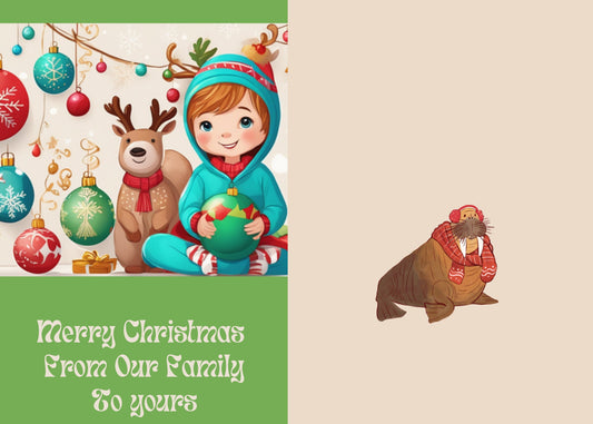 Cute Little Boy and Reindeer Christmas Card - 5x7 20-Pack