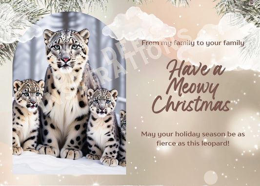 20-Pack 8.5x5 Snow Leopard Family Postcards