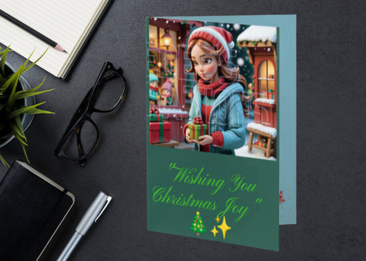 Christmas Dreams  Girl at the Holiday Shop 5x7 Christmas card with envelope