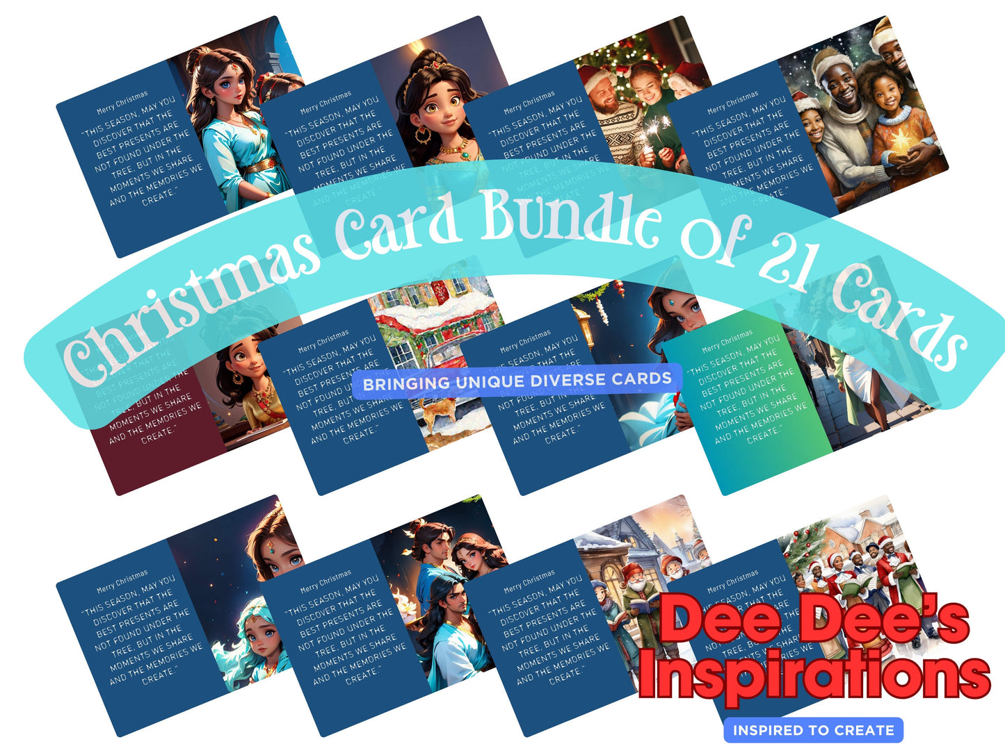 21 Unique Christmas Cards - Handcrafted Holiday Greetings - Festive Designs - Digital Downloads 5x7